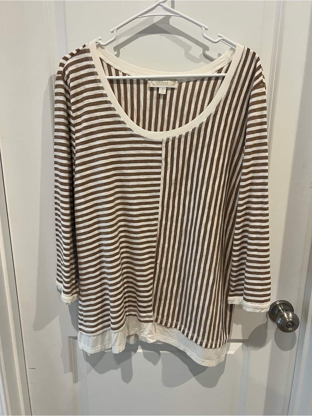 Suzanne Betro Weekend Brown Striped Top Size 1X